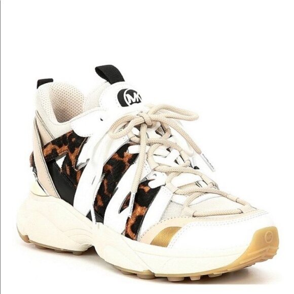 New MICHAEL Michael Kors Hero Cheetah Print Lace- Up Sneaker Trainers size 10 - Picture 1 of 15